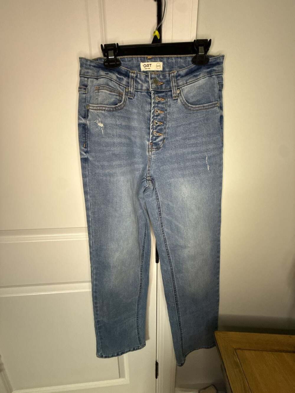 OAT New York High Rise Button Fly Light Wash Denim Jeans Size 0/25
